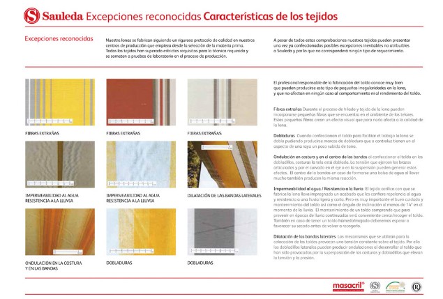 Información sobre las excepciones de los tejidos Sauleda